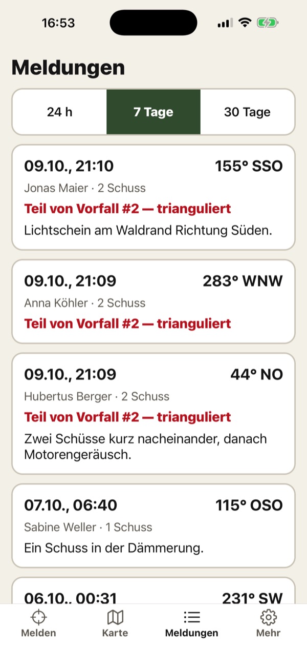 Liste der Meldungen, zusammengefasst zu Vorfällen