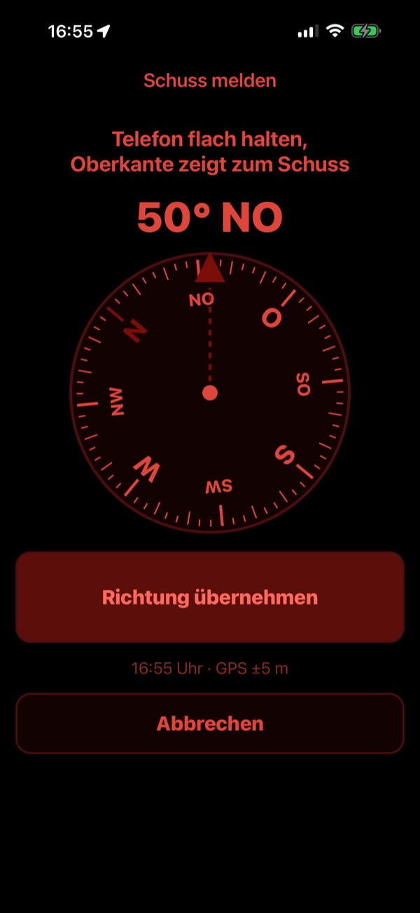 Kompass im roten Nachtmodus